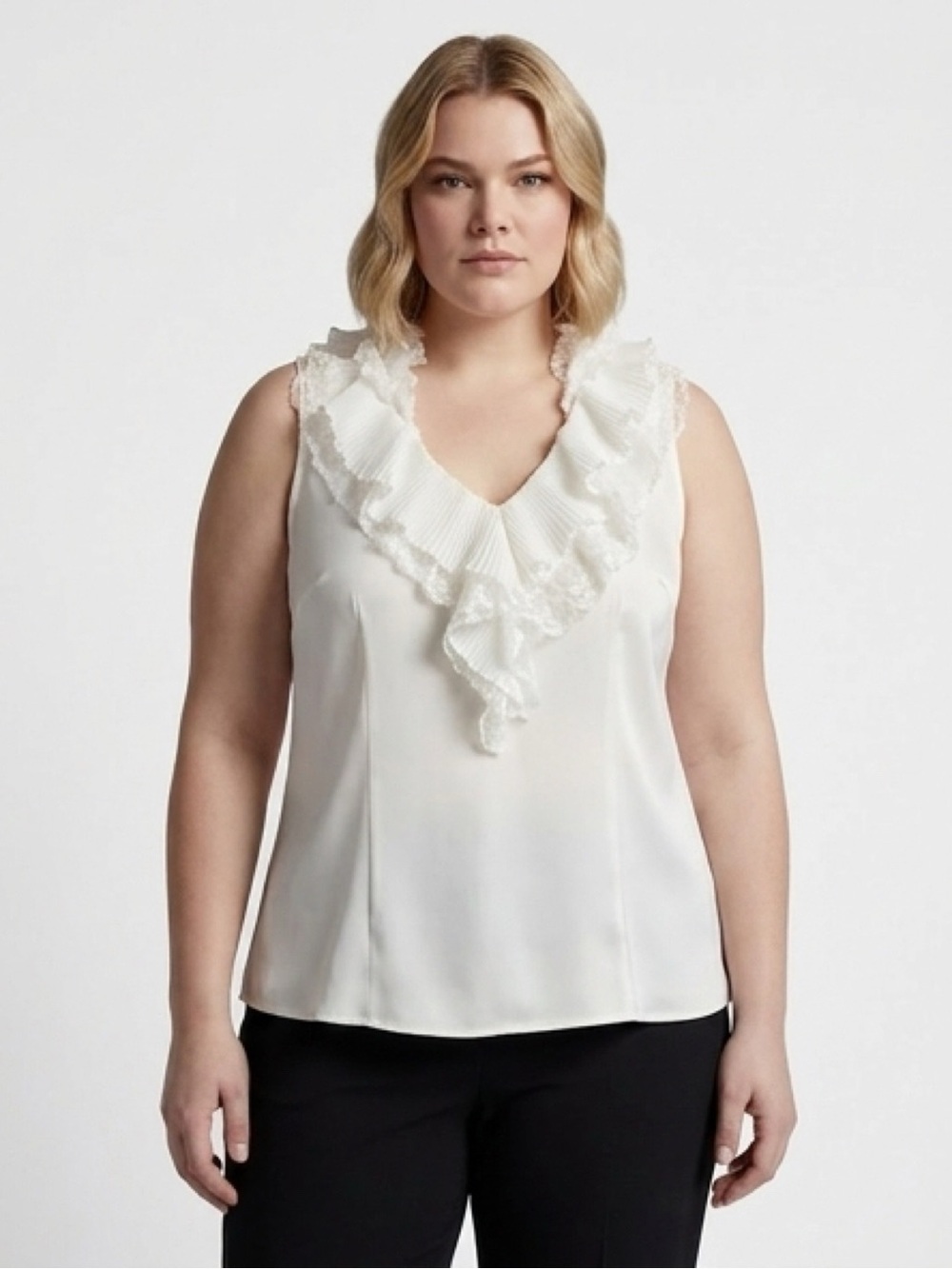 White House Black Market Ivory Ruffle V-Neck Camisole